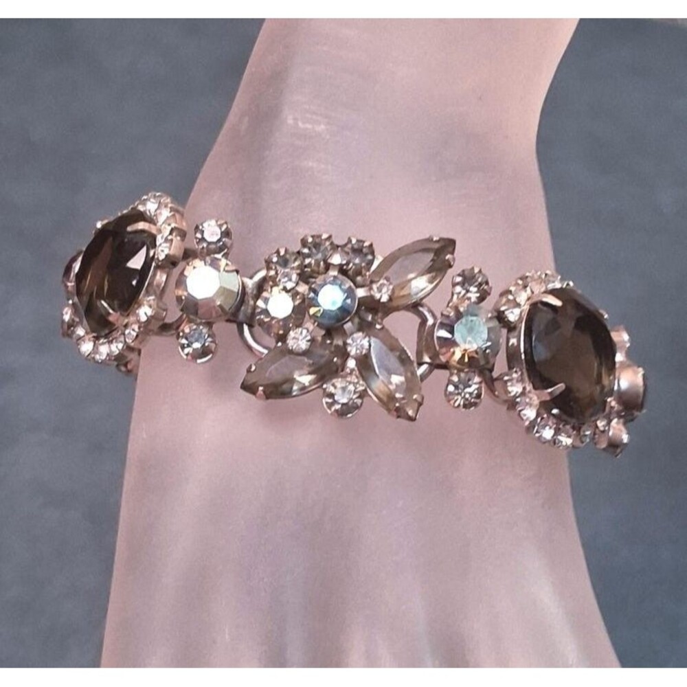 Juliana Gray AB Rhinestone Bracelet Large Stone Flowers